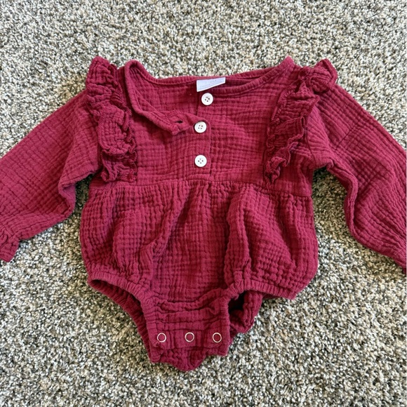 Other - 5/$10-Burgundy Baby Girl Romper with Ruffle Sleeves Size 3-6 Months